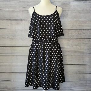 Elle Dress Womens Black Polka Dot Tiered Sundress Sleeveless Size Small